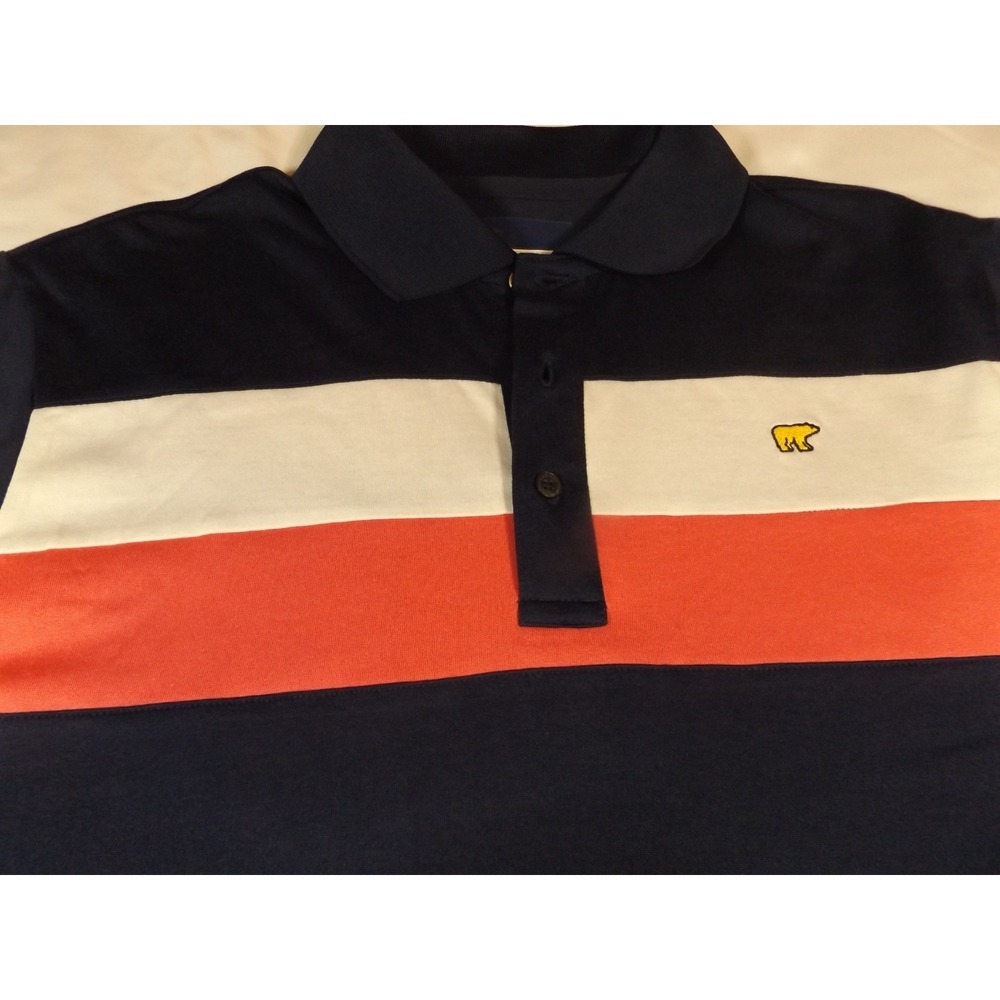Jack Nicklaus Mens Large Golden Bear Polo Navy Pink White Striped A510